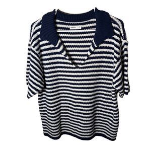 Sonoma Sweater Women's XL Blue V-Neck Knit Short Sleeve Collared Casual Top